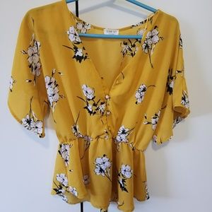 Mustard floral pemplum top